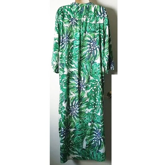 Antica Sartoria Silk Blend Embroidered V-Neck Caftan OS Green Jungle - Picture 2 of 9